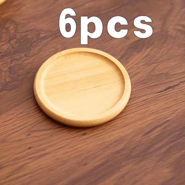 TEMU 6pcs Bamboo Coaster Set, Succulent Flowerpot Bamboo Tray Mat, Round Wooden Beverage Coaster, Suitable For Home, Office Desk, And Dinner, Bamboo Coaster (10cm/3.94 Inches)