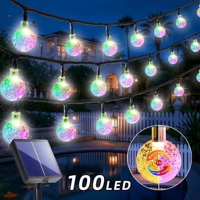 TEMU 100/50/20 guirlande lumineuse solaire RGB, couleurs chaudes et colorées modulables, 11 d'éclairage, alimentation solaire, IPX4, pour , décoration de maison, , fêtes, Noël, balcons, estivales