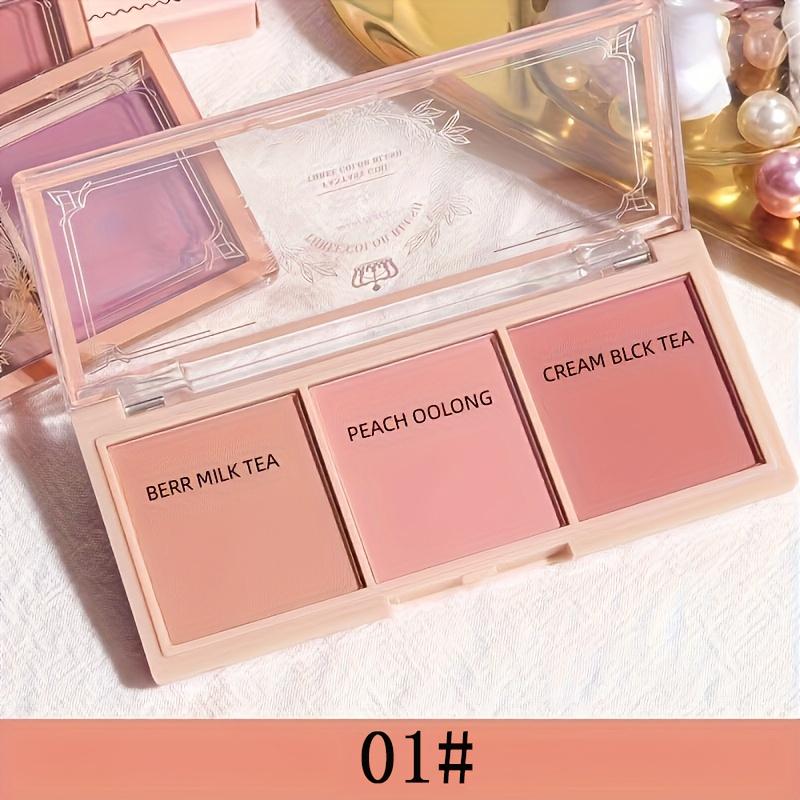 TEMU Pudaler 3-color Blush Palette - Finish In Nude, Milk Tea & Orange Tones, Long-lasting Rouge For Types, Lightweight Texture
