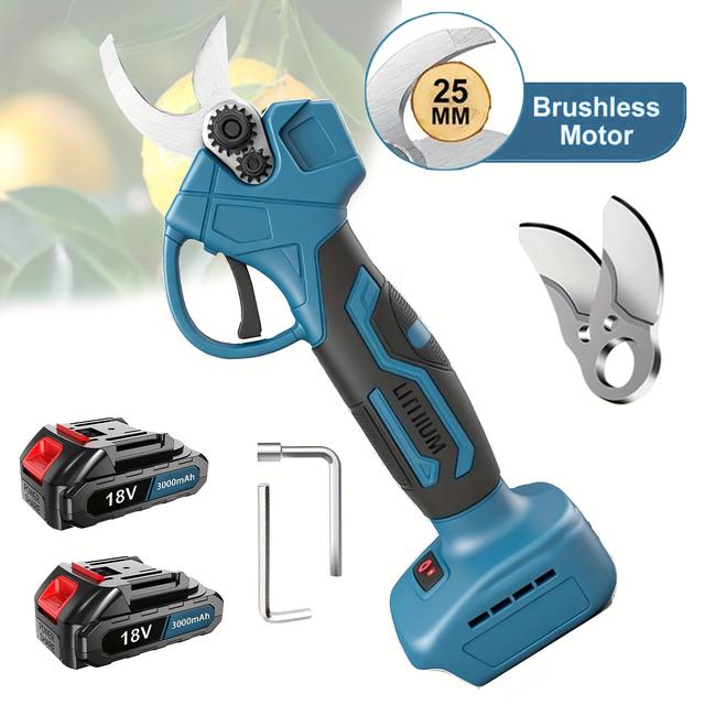 TEMU 18v Brushless Electric Pruning Shears Scissors, Electric Gardening Shears With 2x 3000mah Batteries, Safety Switches, Cordless For Garden, , Ranch, Gardening Tools