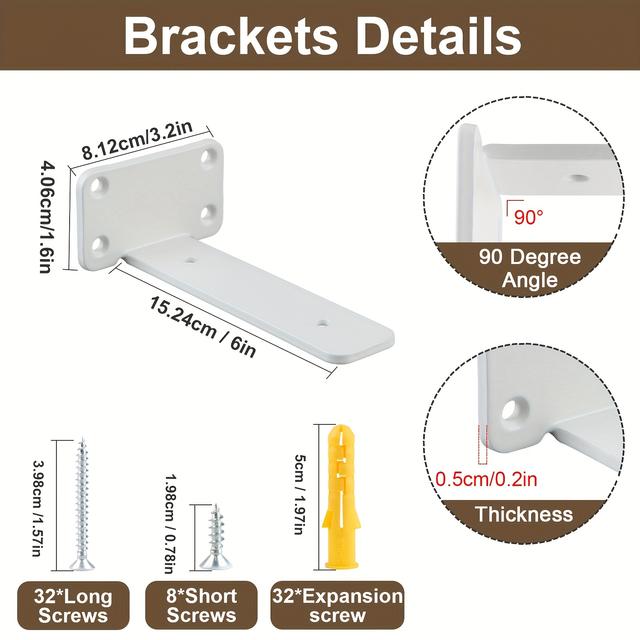 TEMU 4pcs L-shaped Short Side Bracket Set - 4/5/6/8/10/12 Inch Supports, Iron Material, Ideal For Diy Storage, Durable Furniture Hardware, Bathroom Organizers And