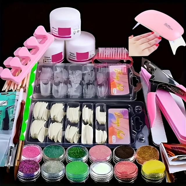 TEMU -in-1 Nail Tool Kit That Includes A Nail Lamp, Nail Stickers, And Colored Glitter—perfect For Trimming, Applying, Or Decorating, Allowing You To Easily Create Stylish Nails At Home And Enjoy Of