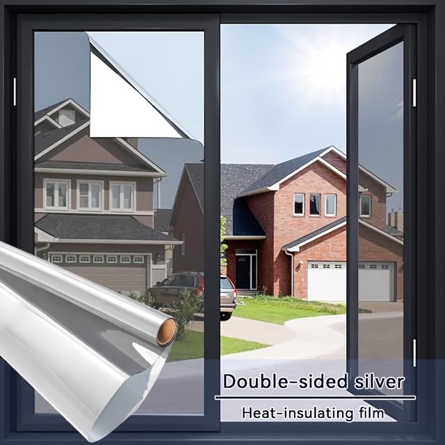 TEMU Window Privacy Film 1 Way Window Tint For Home, Sun Blocking Heat Control Reflective Mirror Tinting Film Not In Office Door Coverings, Silvery