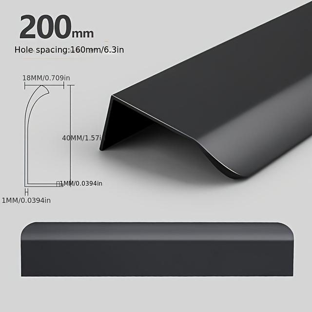 TEMU 4pcs Sleek Black Aluminum Alloy Arc Handle - Invisible Finger Pull For Cabinets & Wardrobes, Stainless Steel Drawer Seal