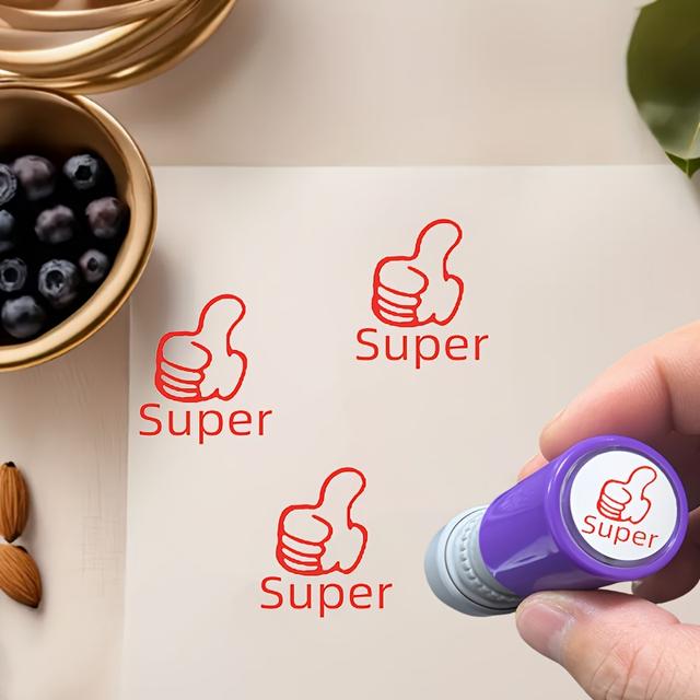 TEMU Pečeť pro povzbuzení a pochvalu s automatickým inkoustovým systémem a designem s pískátkem. Má průhledný , díky čemuž je ideální pro hodnocení úkolů a udělování pochval.