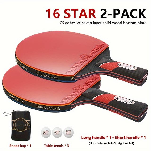 TEMU Professional Table Tennis Racket Set - 16 Stars [long Handle] With Balls For Beginners