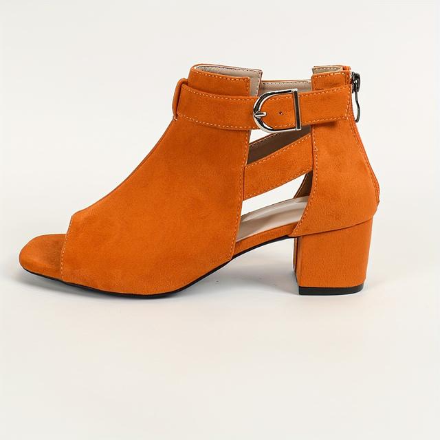 TEMU Women' Color Elegant Sandals, Back Zipper Ankle Buckle Hollow Chunky Heels, Shoes