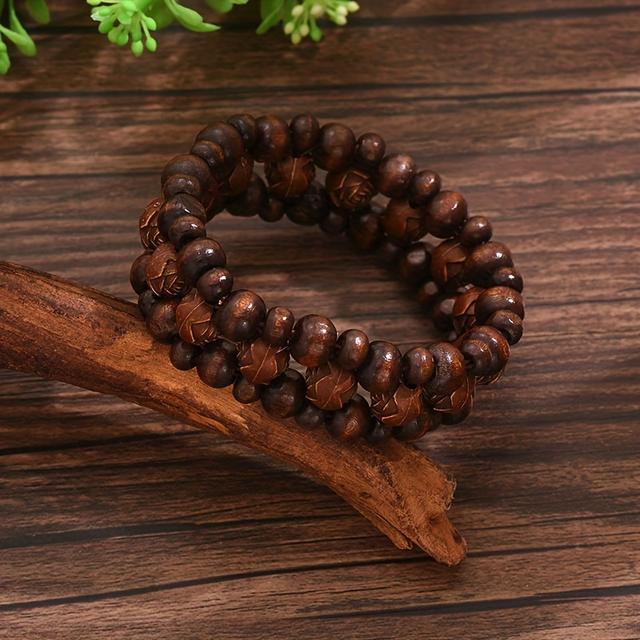 TEMU Pryzomir Women' Wood Bead Bracelet With Carved Beads - Elastic , Wood Beads Suitable For Daily Wear, & Rustic, Neutral Beading