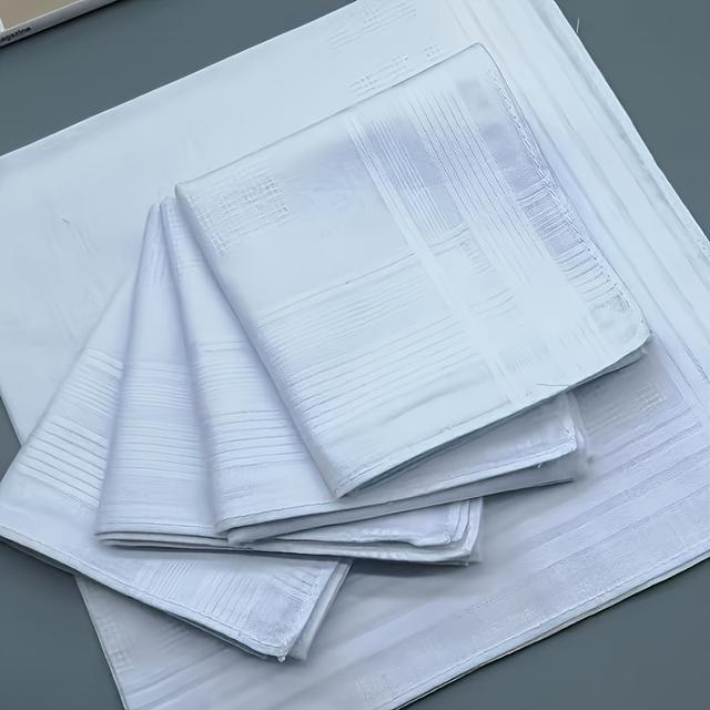 TEMU 12-pack Men's Handkerchiefs - Elegant White, Soft & Lightweight, Ideal For Suits & Absorbent, Perfect Christmas Gift, Polyester Woven Fabric