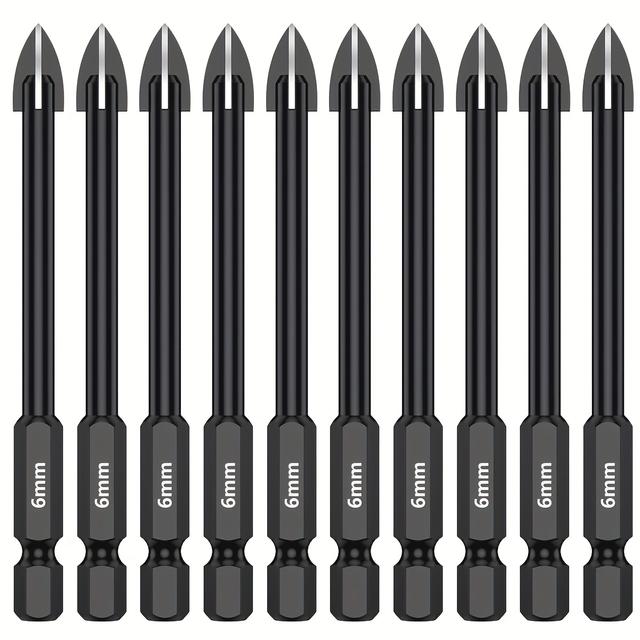 TEMU 10pcs Tile Porcelain Drill Bit 6mm Drill Bits Durable Full-grinding Glass Marble Drill Set Electric Screwdriver Bits Metal Drilling Tool For Tile Porcelain Glass Mirror