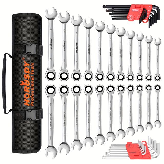 TEMU Horusdy 48pcs Ratchet Wrench Set, Ratchet Spanner & Hex Key Metric Sae Allen Key Wrench W/t Rolling Pouch