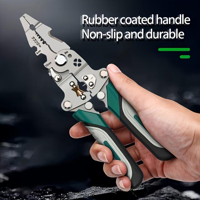 TEMU 1 Heavy-duty Industrial Wire Stripper With Crimping, Cutting, And Twisting Functions - Integrated Structure, Foldable Design, Ergonomic Grip - Suitable For Electrical And Plumbing Applications