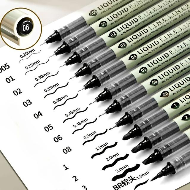TEMU 12 Ink Pen Set - Black, Featuring Various Nib Sizes, Ideal For Detailed Sketches, Journaling, , Cartooning, Smooth Flowers, And Intricate Artworks