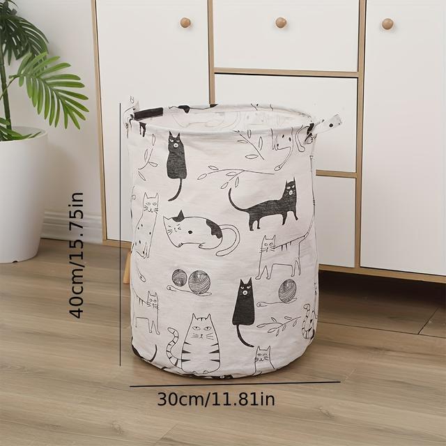 TEMU 1 Foldable Round Laundry Basket With Cartoon Cat Pattern - Large Capacity Storage Basket With For Bathroom, Balcony, And Home Use