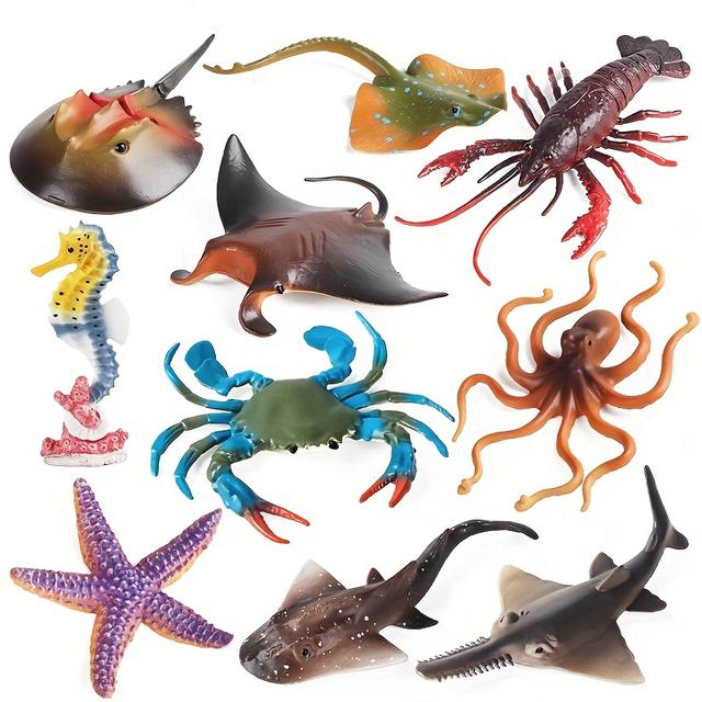 TEMU 10pcs Shark Starfish Shark Octopus Crab Animals Model Sea Life Figurine Action Figures Pvc Cute Aquarium Educational Toy For Kids Gift