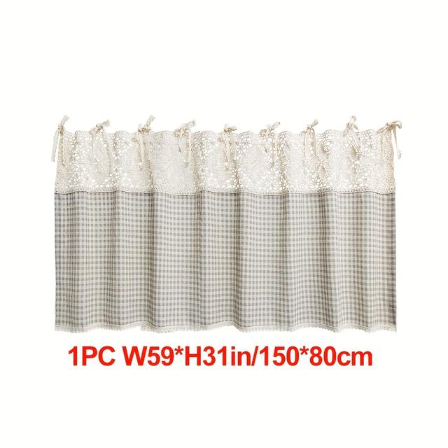 TEMU 1개입 미국 스타일 코바늘 뜨개질 숏 커튼, 속이 빈 꽃무늬 디자인, 체크무늬와 닮아 작은 주방 창문에 완벽합니다. 이 소박한 컨트리 스타일 창문 장식은 패널 1개와 커피 커튼 묶음끈으로 구성되어 있습니다.