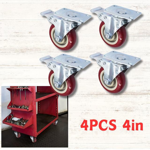 TEMU 4pcs 4 Inch Heavy Duty Swivel Casters Wheels With Safety Brake No Noise Locking Casters