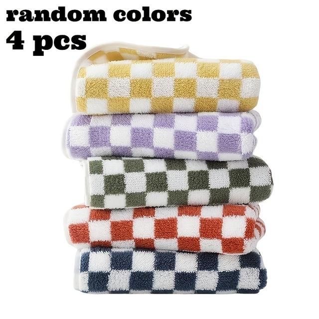 TEMU Ensemble de 4 serviettes, douces et très absorbantes, pour les spas, les de sport et les cuisines, avec un motif à carreaux, gants de toilette