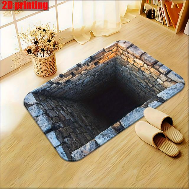 TEMU 1pc Black Hole 3 Illusion Floor Mat - Non-slip Machine Washable Suitable For Bathroom, Bedroom, - Modern Optical Illusion Door Mat, Space-reducing Design, Ideal Gift For Christmas & Halloween