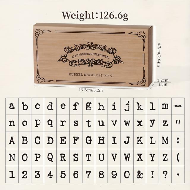 TEMU Set Of Wooden Stamps With 70pcs Per Box, Featuring And Lowercase Letters Along With Numbers And Symbols For And Handmade Gifts