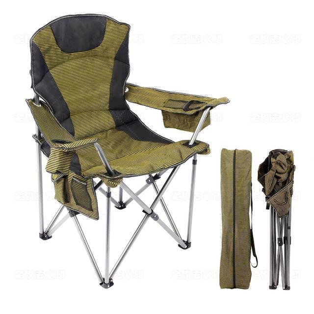 TEMU Foldable Camping Chair, Picnic Chair, Portable Outdoor Camping Chair With Armrests, Storage Pockets & Cup Holders, Sturdy & Comfortable, 150kg, 95x60x109cm, Green