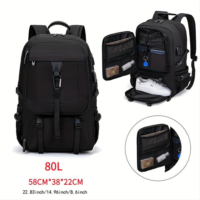 TEMU 50/80l Travel Backpack Sports Hiking With Shoe Compartment 15.6/17.3 Inch Laptop Backpack Weekender Short