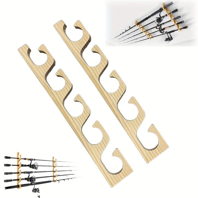 TEMU 2pcs Wooden Fishing Rod Holder Set, Wall/ceiling Mount, Vertical Or Horizontal Storage Rack, Wall-mounted Fishing Rod Holder, Suitable For Wooden Fishing Rod Storage In Home Garages