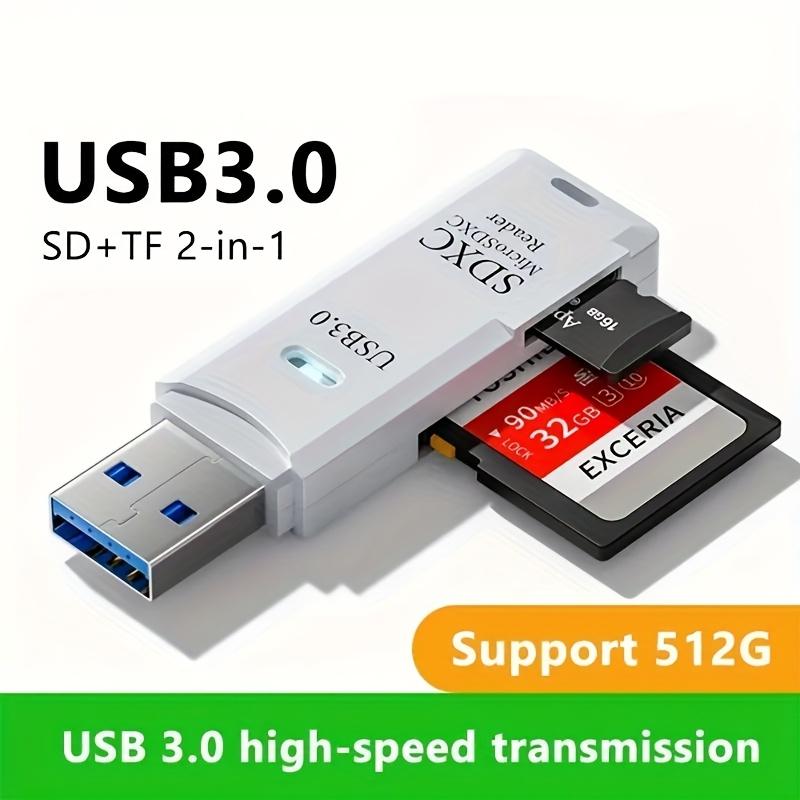 TEMU 2-in-1 Mini Usb 3.0 Card Reader - Sd//tf Memory Card Adapter For Pc & Laptop, Flash Drive Compatible