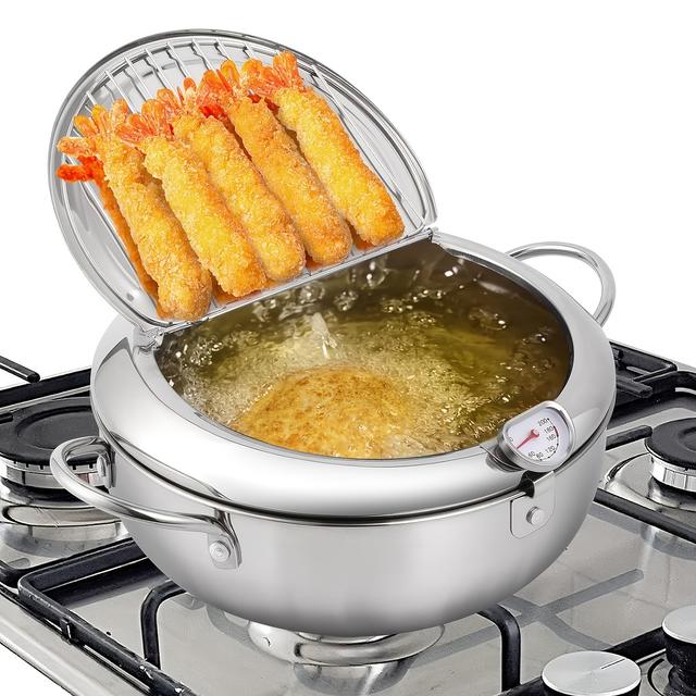 TEMU Deep Frying Pot 3.4l, 201 Stainless Steel Deep Fryer Pot With Thermometer And Oil Draining Rack For Chips, Fish, And Chicken
