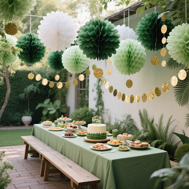 TEMU 19-teiliges Set grüne Papierblumenkugeln/Papiergirlanden – Bohemian-Hängedekoration für Geburtstage, Hochzeiten, Junggesellinnenabschiede, Baby-Shower-Partys und verschiedene Anlässe