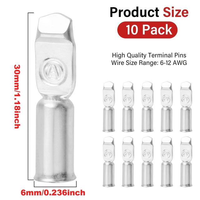 TEMU 10pcs 50a For Anderson Plugs Contacts Pins Lugs Terminals For 50 Amp Connectors 12awg Wire Cable Terminal
