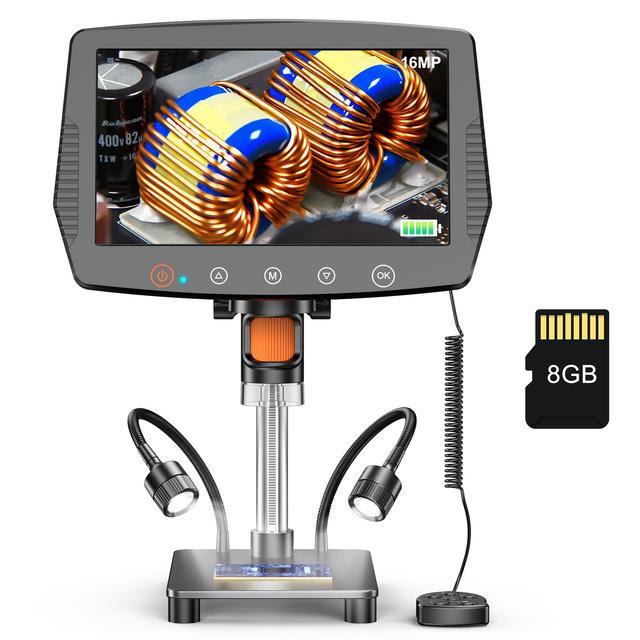 TEMU 9 '' Lcd Digital Microscope, 1500x Coin Microscope With 16mp Camera, Micro Soldering Microscope For Adults, 8gb Card Included, Compatible With Windows