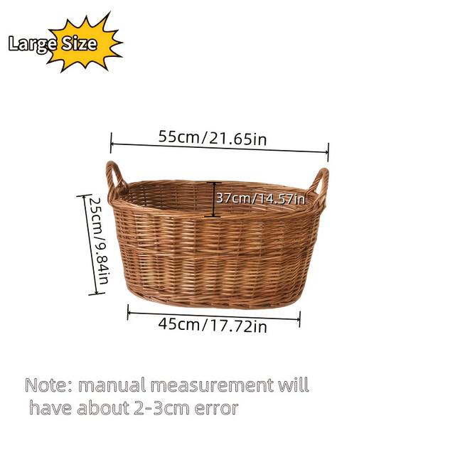 TEMU 수제 짠 라탄 보관 바구니 - 빈티지 러스틱 디자인, 튼튼한 손잡이, 세탁물, 피크닉, 홈 데코용 천연 베이지 위커 - 내구성 있고 스타일리시한 정리함, 피크닉 필수품, 우아한 직조 패턴, 고품질 공예, 위커 바구니, 위커 대형 보관 바구니, 위커 세트, 피크닉 바구니 커버 포함, 쇼핑 바구니, 피크닉 액세서리|빈티지샵|빨래바구니|소품샵