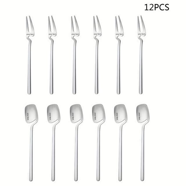 TEMU 6/12pcs Set Of Stainless Steel Spoons, Creative Sandblasting Cup Spoons, Western Knife And Fork Spoons, Dessert Coffee Spoons, Fork Dessert Spoons, Unique Square Spoon, Golden
