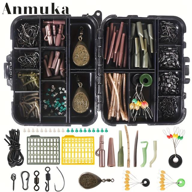 TEMU Premium, Anmuka 243-teiliges Karpfenangelset - Komplettes Zubehörset mit Blei-Sinkern, Haken, Wirbeln & Mehr für Süß- und Salzwasserangeln