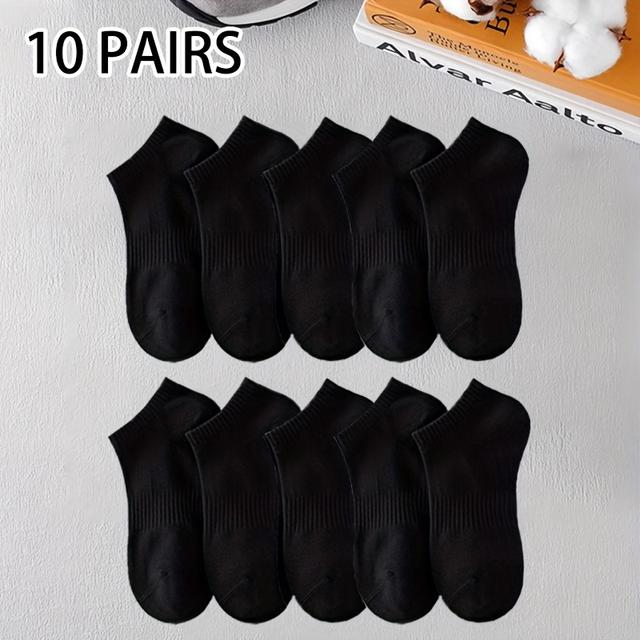 TEMU 10 Pairs Men's Spring, Summer, Autumn And Winter Short Socks - Plain Casual Breathable Sweat Absorbing Black And Shoes