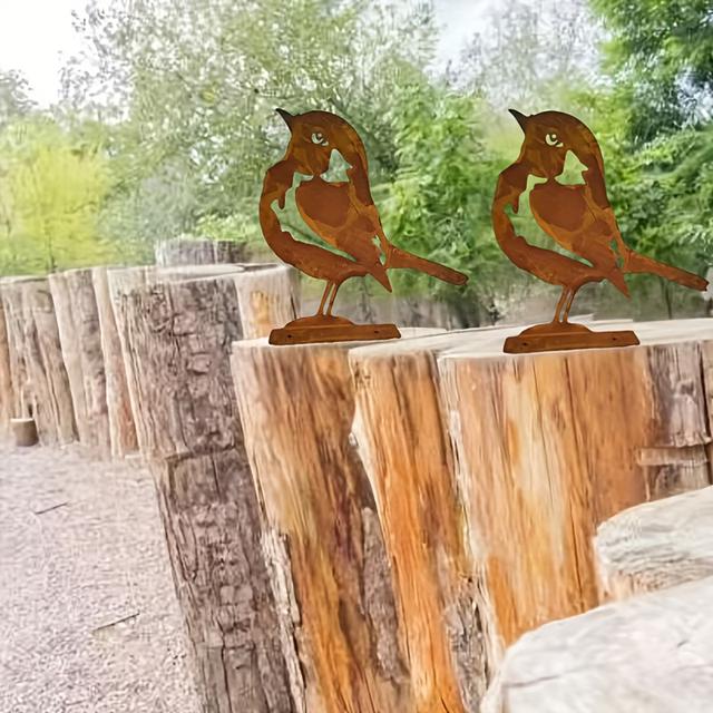 TEMU Vintage Rustikk Metall Fugle Hagegjerde Dekor - Rustikk Brun/Oransje/Rød/Gråbrun/Grå/Grå-Rød/Gråbrun/Grå, Fugledekorasjoner For Uteområdet, Hagedekorasjoner, Fugle Hagedekorasjoner