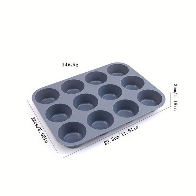 TEMU A Silicone Muffin Baking Tray With 12 Cups, Silicone Cupcake Molds, Suitable For Baking Muffins, Cakes, Pies, Bread, And Brownies (gray)