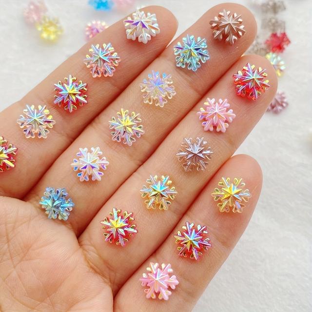 TEMU 100/200pcs Sparkling Mixed Mini Colorful Christmas Snowflake Flat Back Nail Rhinestones - Manicure, Diy Wedding Scrapbooking, Jewelry Crafts, And Holiday Decorations