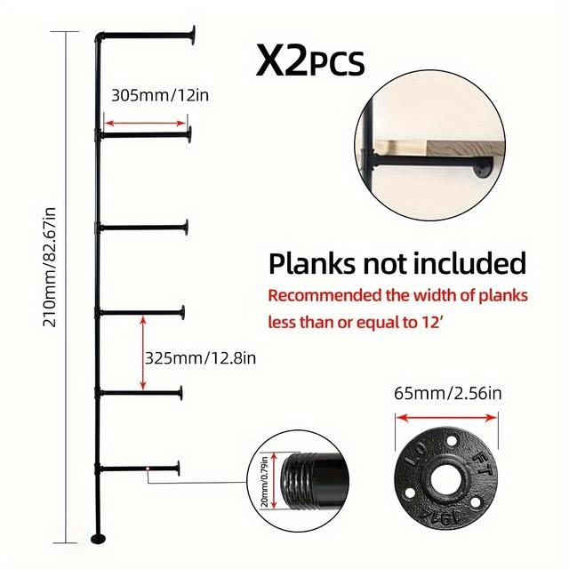 TEMU Vintage Industrial Iron Pipe Wall-mounted Shelf - 6-tier Black Metal Storage Rack, Diy Open Bookshelf For Office, Living Room, Kitchen & Bathroom, Utility Racks