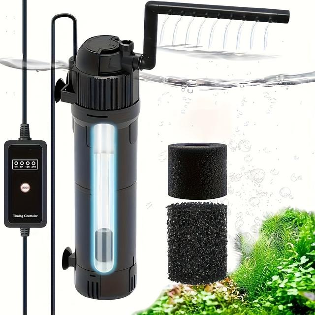 TEMU U - V Aquarium Filter For Green Water, Fish Tank Filter Pump With Timer, (aeration/) Fish Filter Turtle Tank Filter For 40-120 Gallon Tanks, Flow Rate & Adjustable