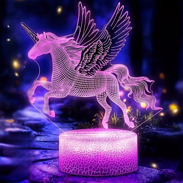 TEMU 3d Unicorn Led Night Light - Rgb Color Changing, Control, Usb Powered Desk Lamp For Young - Ideal Birthday Present