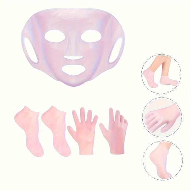 TEMU 3pcs (3pcs) Silicone Hydration Kit - Reusable 3d Face Masks, Nail Care Gloves & Hydrating Socks For Extremely Dry, - Moisturizing For Hands, Feet & Face - - Skincare For,