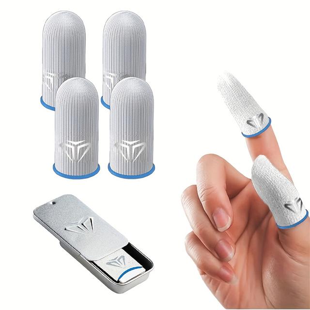 TEMU 4 шт. Ігрові перчатки для пальців, у комплекті з металевою коробкою для зберігання, 100% видимі сріблясті волокна, тиск/дихаючі/вологостійкі