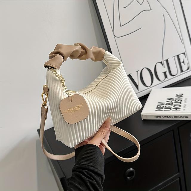 TEMU Stylish Simple Pleated Handbag Pu Material Evening Party Women's Bag