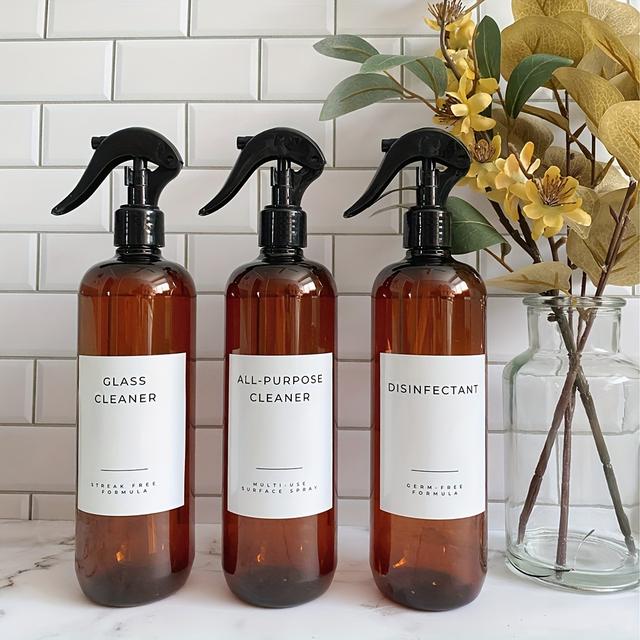 TEMU Set Of 3 Plastic Cleaning Spray Bottles, 500ml/16.9oz, For Kitchen And Bathroom Cleaning And Disinfection