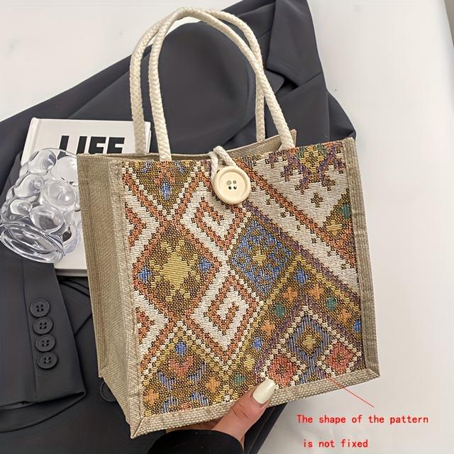 TEMU 1pc Bolsa de lona de estilo bohemio, Bolsa de moda para mujeres con cierre de , Poliéster , , adecuada para uso y viajes