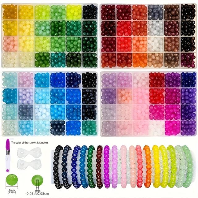 TEMU 8mm Glass Bead Bracelet Making Kit With 48 Or 96 Compartments - Colorful Crystal Beads For Jewelry, Complete Necklace And Bracelet Accessory Set To Gift To , Enhancing Skills