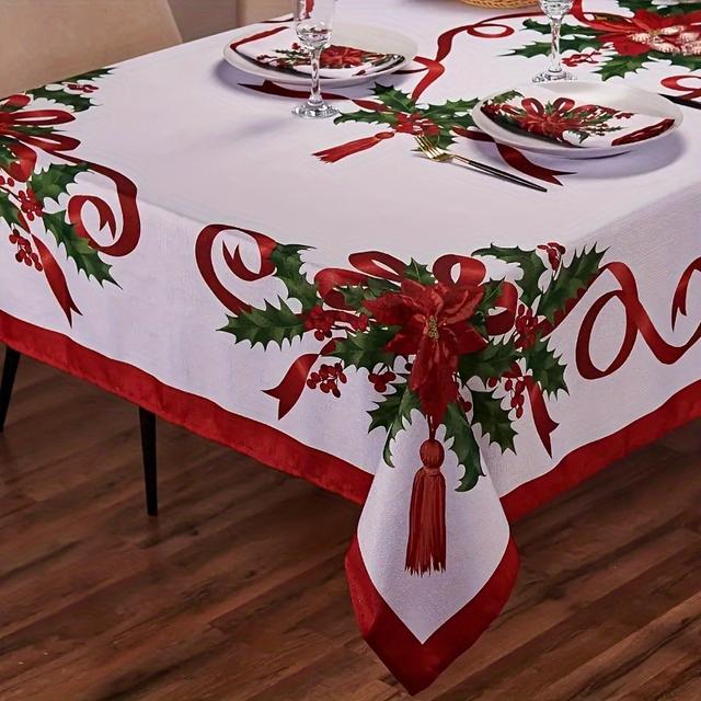 TEMU 1 Rectangular Christmas Tablecloth, A Poinsettia-patterned Christmas Tablecloth, A Christmas Table Decoration For New Year's Parties And Dinner Decor
