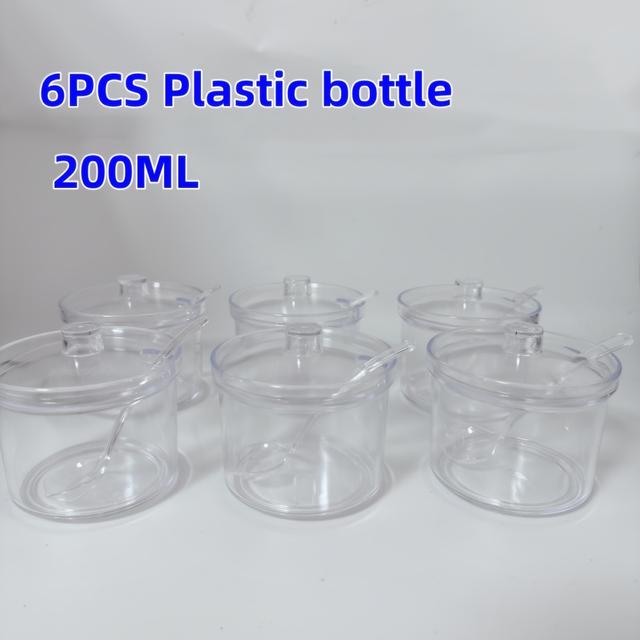 TEMU Набір акрилових прозорих цукерниць 4/6 шт. по 200 мл з кришками та ложками для солі. Каністри для зберігання цукру, солі, чаю, спецій, трав та приправ з герметичними кришками